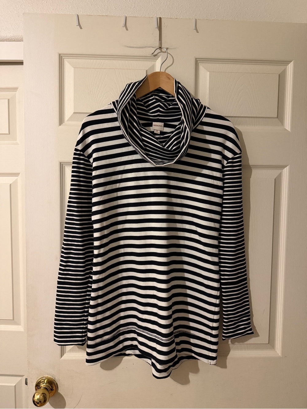 Merona Black and White Striped Cowl Neck Sweater